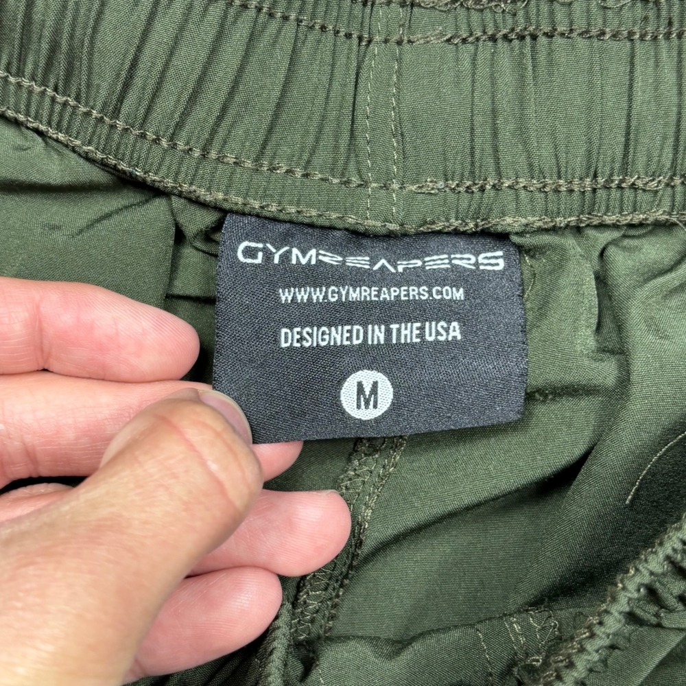 Gymreapers Mens Medium Training Shorts Olive Green Skull Logo Inseam 6 Inch - Picture 3 of 7